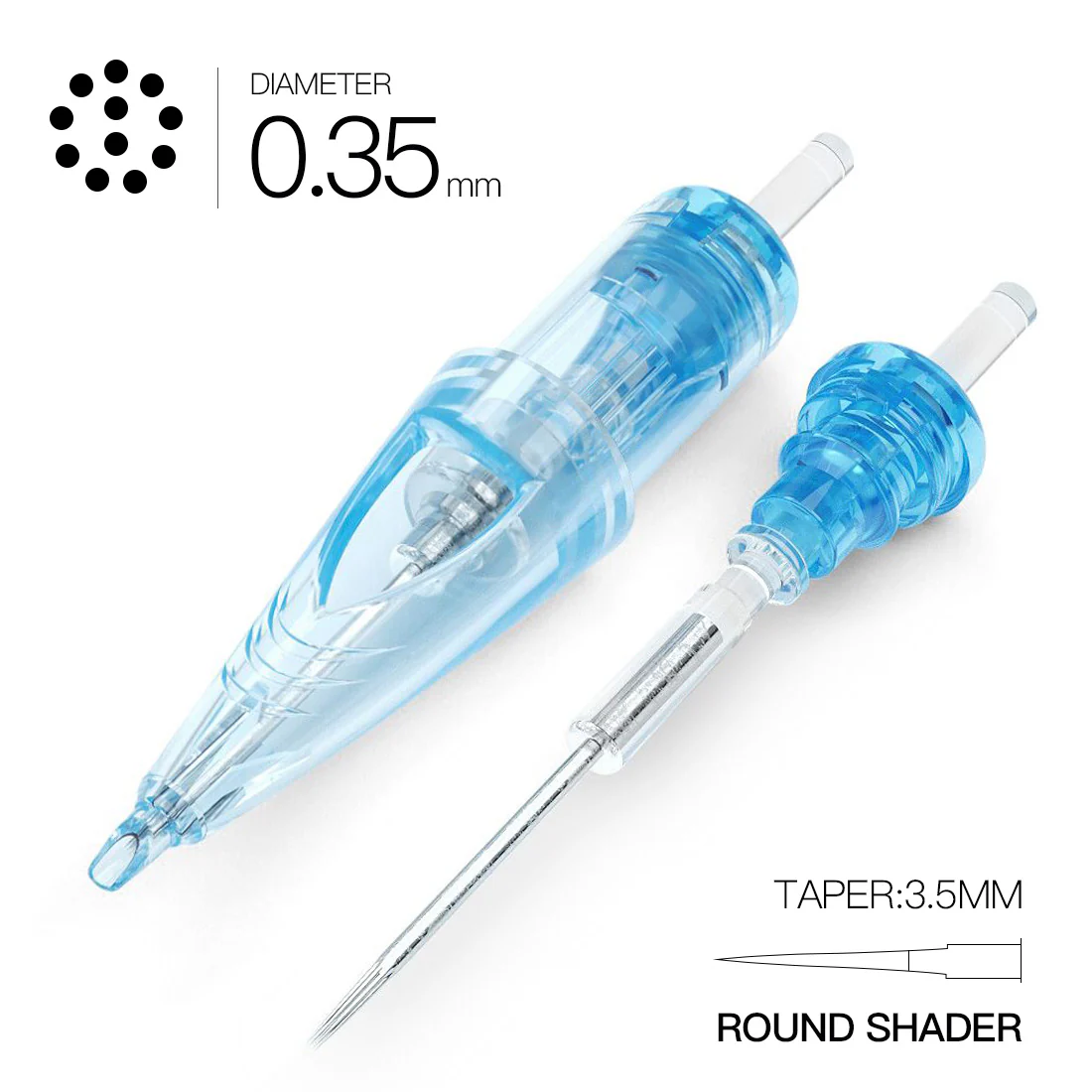 Acme Tattoo Cartridges #12 Diameter 0.35MM 3.5mmTaper(RS) Round Shader Box of 10 - Image 2
